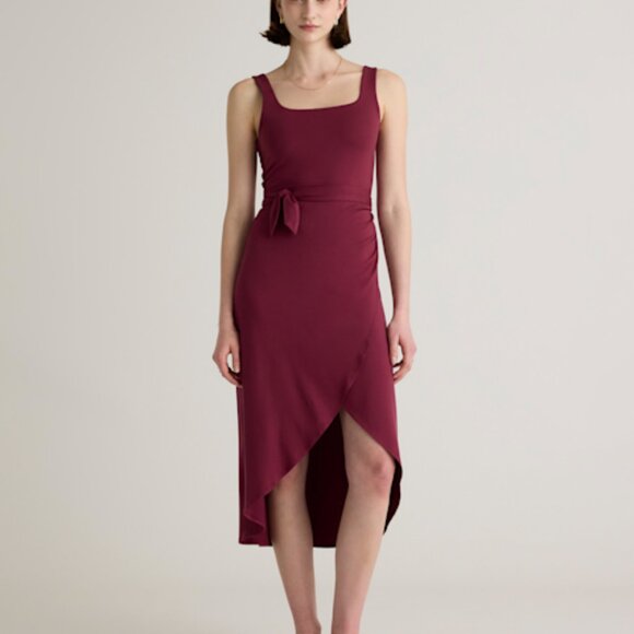 NWT Quince Tencel Jersey Side Tie Midi Dress Wine Red - Picture 1 of 6